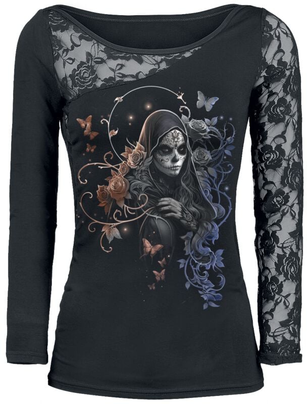 T-shirt manches longues  de Spiral - GOTHIC GRACE - F LS Lace Shoulder - S à 4XL - pour Femme - noir - Spiral