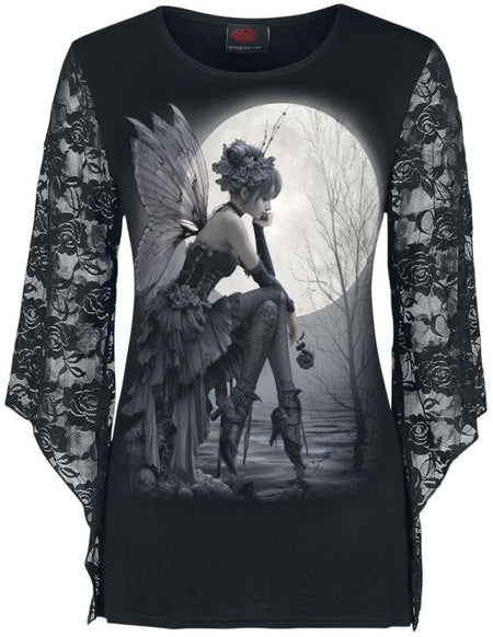 T-shirt manches longues  de Spiral - GOTHIC GRACE - F LS Lace Shoulder - S à XXL - pour Femme - noir - Spiral