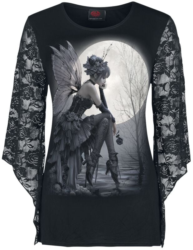 T-shirt manches longues  de Spiral - GOTHIC GRACE - F LS Lace Shoulder - S à XXL - pour Femme - noir - Spiral