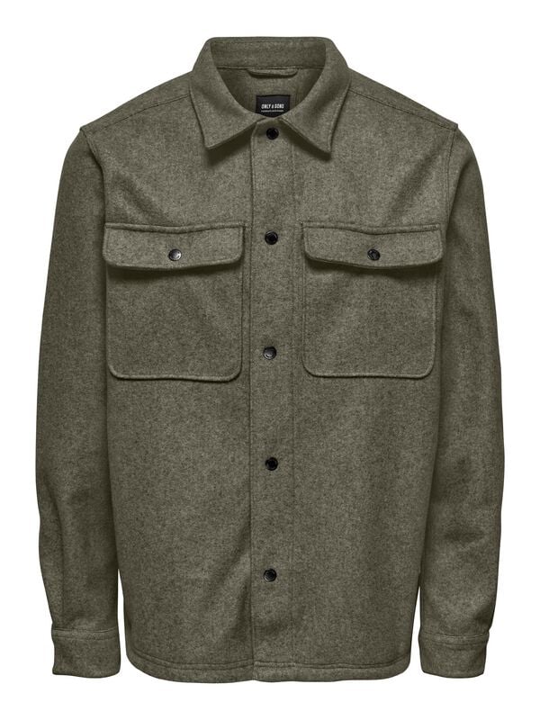 Chemise manches longues  de ONLY and SONS - ONSASH OVR WOOLEN LOOK PKT NOOS - Chemise Manches Longues - S à XXL - pour Homme - olive - ONLY and SONS