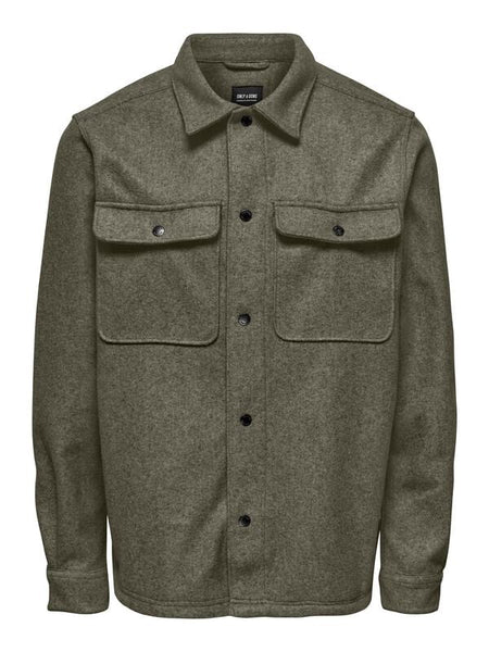 Chemise manches longues  de ONLY and SONS - ONSASH OVR WOOLEN LOOK PKT NOOS - Chemise Manches Longues - S à XXL - pour Homme - olive - ONLY and SONS