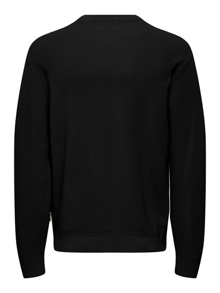Sweat-shirt  de ONLY and SONS - ONSTONY RLX 12 LS WAFFLE CREW KNIT NOOS - S à XXL - pour Homme - noir - ONLY and SONS - View 2
