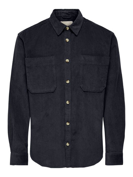 Chemise manches longues  de ONLY and SONS - ONSALP 2PKT WASHD CORD LS SHIRT NOOS - S à XXL - pour Homme - marine - ONLY and SONS
