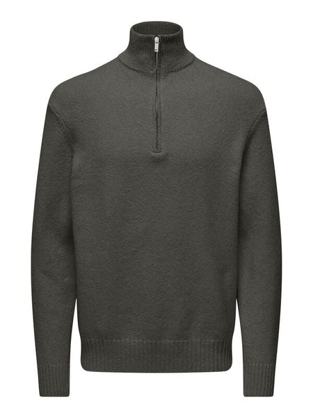Pull tricoté  de ONLY and SONS - ONSJAMES RLX 1/2 ZIP KNIT NOOS - M - pour Homme - vert - ONLY and SONS