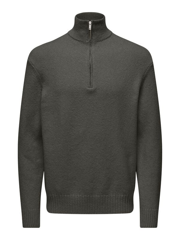 Pull tricoté  de ONLY and SONS - ONSJAMES RLX 1/2 ZIP KNIT NOOS - S à XXL - pour Homme - vert - ONLY and SONS