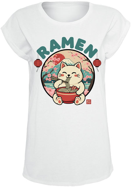 T-Shirt Manches courtes Fun de Tierisch - Ramen Cat - S à XXL - pour Femme - blanc - Tierisch