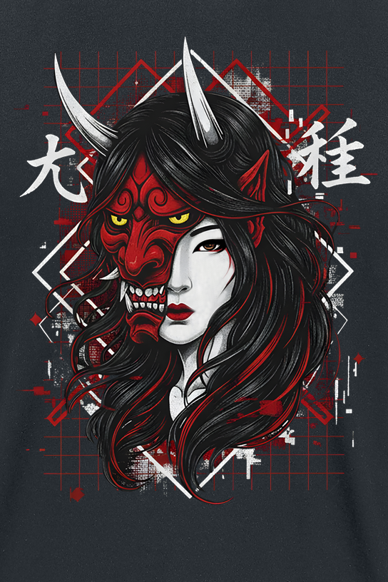 T-Shirt Manches courtes Fun de Funshirt - Masque Oni/Geisha - M à 3XL - pour Homme - noir - Funshirt - View 2