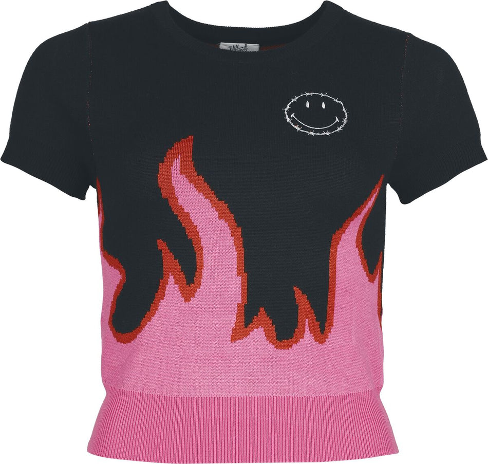 T-Shirt Manches courtes Rockabilly de Hell Bunny - Dylan Top - XS à XXL - pour Femme - noir/rose - hell bunny