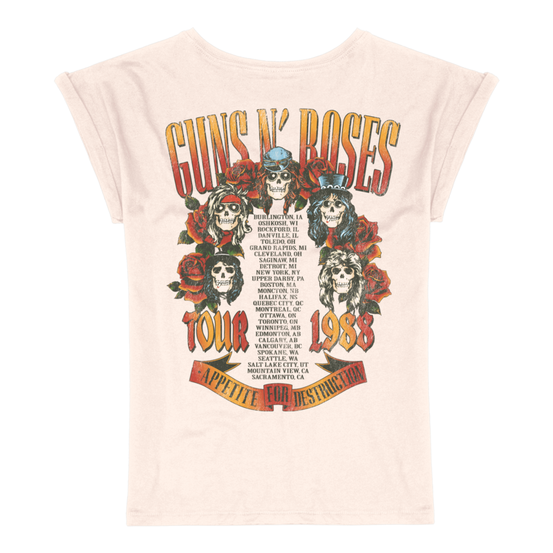 T-Shirt Manches courtes  de Guns N' Roses - Appetite Tour 1988 Roses - S à 3XL - pour Femme - rose clair - Guns N' Roses - View 2