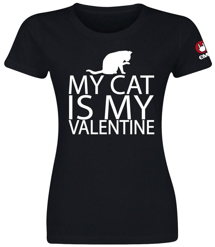 T-Shirt Manches courtes Fun de Tierisch - My Cat Is My Valentine - S à 3XL - pour Femme - noir - Tierisch