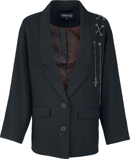Blazer Gothic de Gothicana by EMP - Eternal Allure Oversize-Blazer mit Ketten-Schnürung - S à XXL - pour Femme - noir - Gothicana by EMP