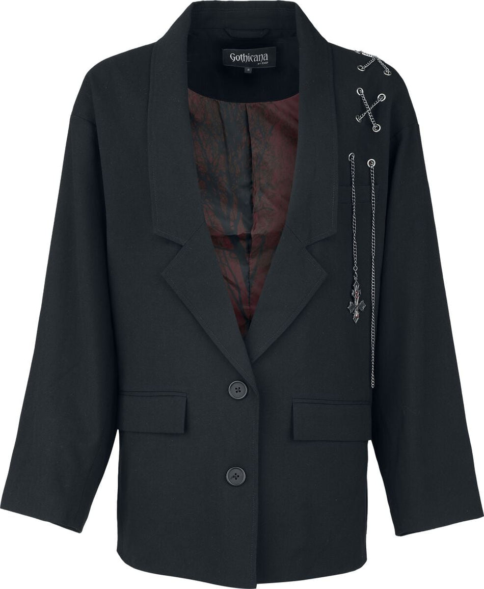Blazer Gothic de Gothicana by EMP - Eternal Allure Oversize-Blazer mit Ketten-Schnürung - S à XXL - pour Femme - noir - Gothicana by EMP