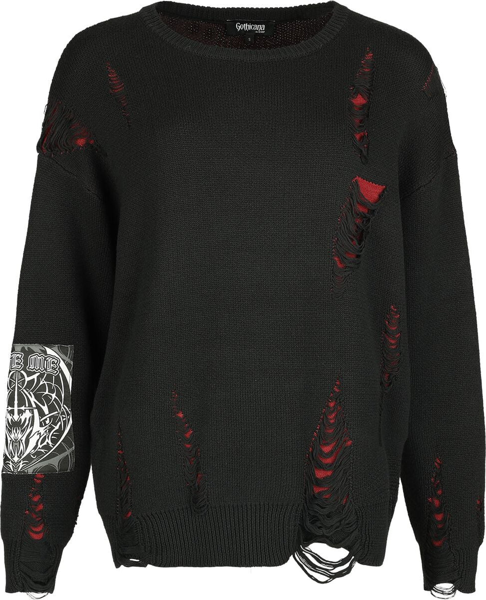 Pull tricoté Gothic de Gothicana by EMP - Eternal Allure - S à XXL - pour Femme - noir/rouge - Gothicana by EMP