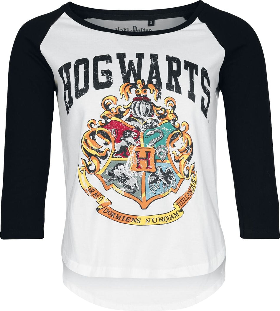T-shirt manches longues  de Harry Potter - Poudlard - Style Grunge - S à XXL - pour Femme - blanc/noir - Harry Potter