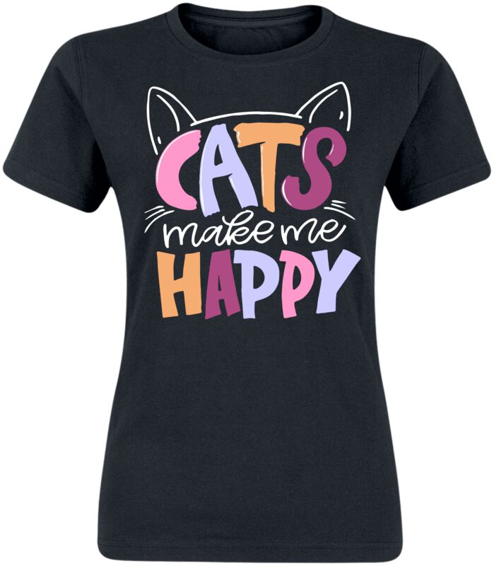 T-Shirt Manches courtes Fun de Tierisch - Cats Make Me Happy - S à XXL - pour Femme - noir - Tierisch