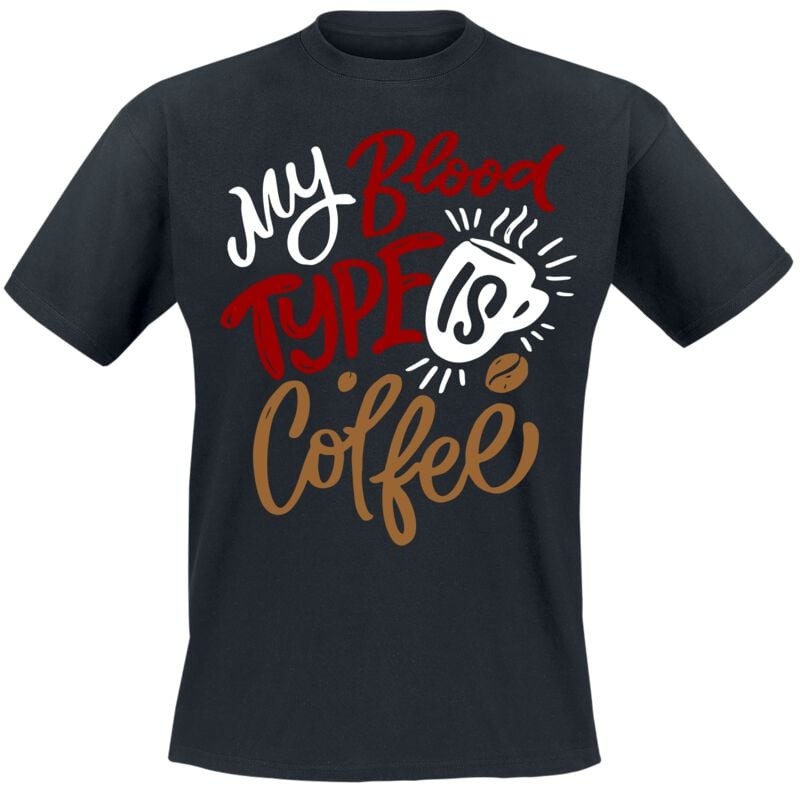 T-Shirt Manches courtes Fun de Slogans - My Blood Type Is Coffee - M à 3XL - pour Homme - noir - Slogans