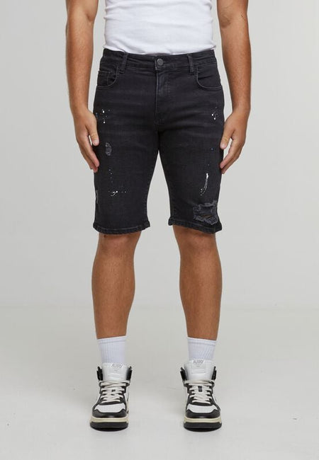 Short  de 2Y Premium - LEONARDO RIPPED SLIM FIT SHORTS-BLACK - 30 à 38 - pour Homme - noir - 2Y Premium