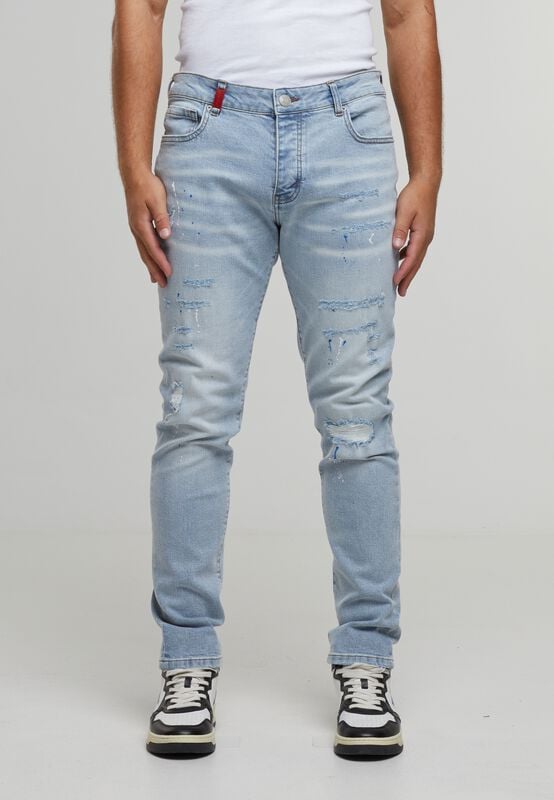Jean  de 2Y Premium - LEONARDO RIPPED SLIM FIT JEANS - 32 à 38 - pour Homme - bleu clair - 2Y Premium