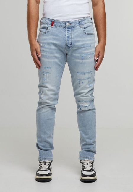 Jean  de 2Y Premium - LEONARDO RIPPED SLIM FIT JEANS - 32 à 38 - pour Homme - bleu clair - 2Y Premium