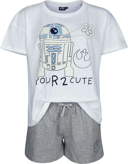 Pyjama Disney de Star Wars - You R2 - D2 Cute - S à XXL - pour Femme - blanc/gris - Star Wars