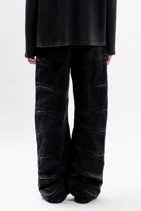 Jean  de Favela - CUTOUT WAVE BOOTCUT BLACK WASHED DENIM - 30 à 38 - pour Homme - noir - Favela - View 2