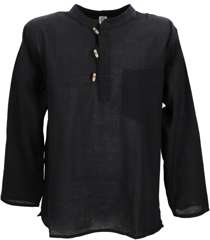 Chemise manches longues  de Guru-Shop - Nepal Fischerhemd, Goa Hippie Hemd, Yogahemd, Freizeithemd - schwarz - M à XL - pour Homme - noir - Guru-Shop