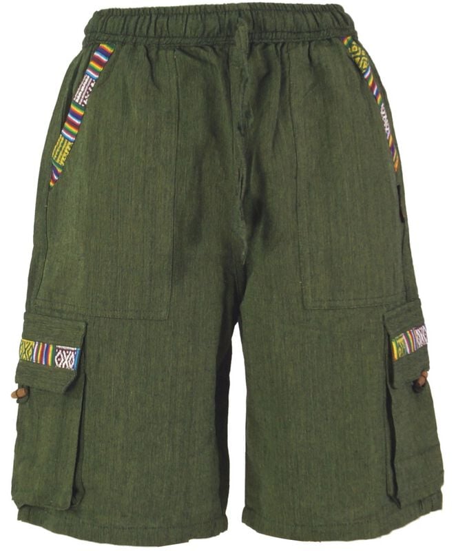 Short  de Guru-Shop - Ethno Yogashorts im Goastyle - XL - pour Homme - olive - Guru-Shop