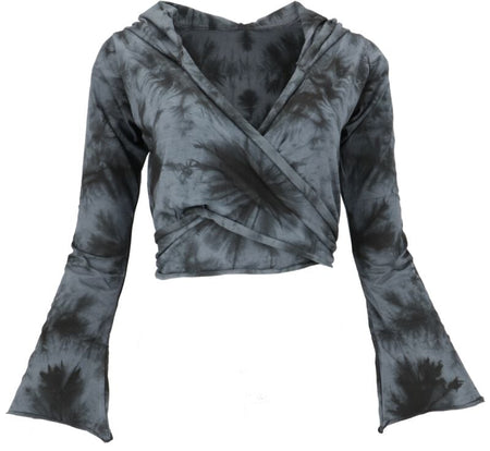 T-shirt manches longues  de Guru-Shop - Wickeltop, Yogatop - Batik/blau/grau - S à M - pour Femme - gris - Guru-Shop