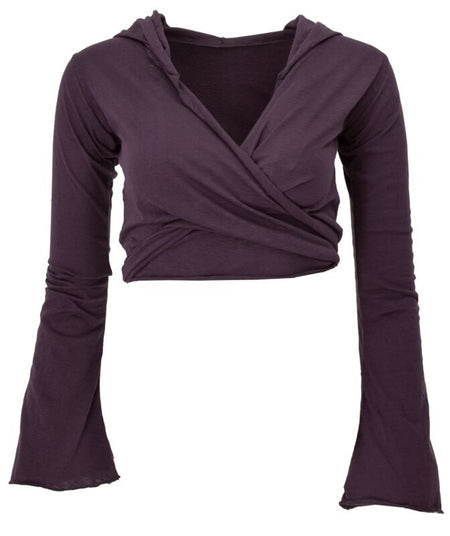 T-shirt manches longues  de Guru-Shop - Wickeltop, Yogatop, Langarmshirt mit Trompetenärmeln - aubergine - S à L - pour Femme - aubergine - Guru-Shop