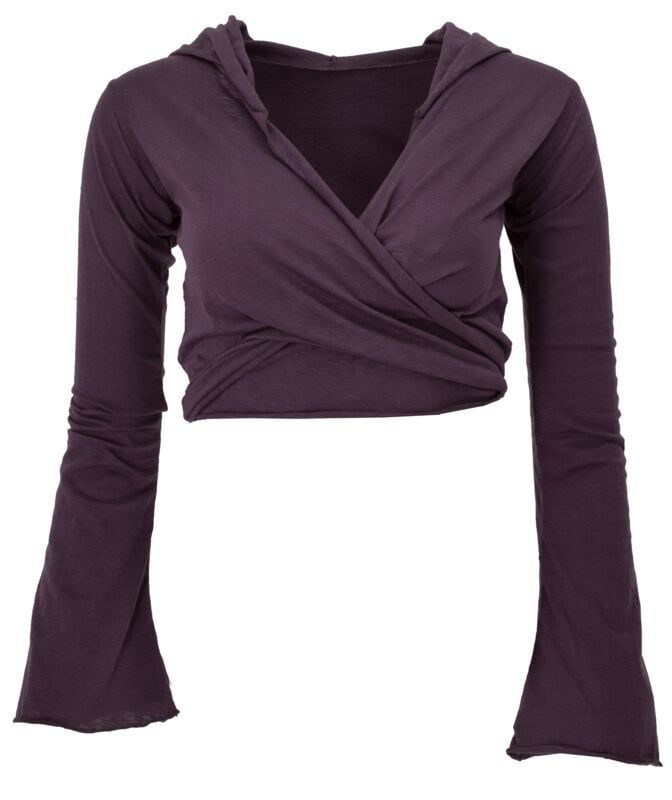 T-shirt manches longues  de Guru-Shop - Wickeltop, Yogatop, Langarmshirt mit Trompetenärmeln - aubergine - S à L - pour Femme - aubergine - Guru-Shop