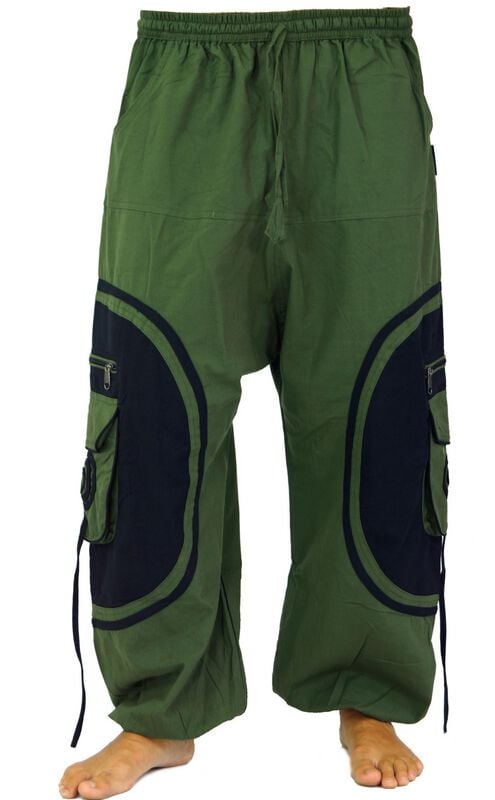 Pantalon en toile  de Guru-Shop - Goahose, Yoga Hose olive/schwarz - S-M à L-XL - pour Homme - olive/noir - Guru-Shop