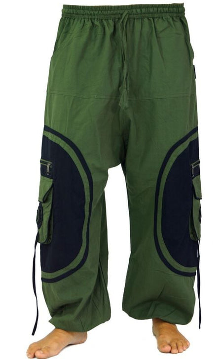 Pantalon en toile  de Guru-Shop - Goahose, Yoga Hose olive/schwarz - S-M à L-XL - pour Homme - olive/noir - Guru-Shop
