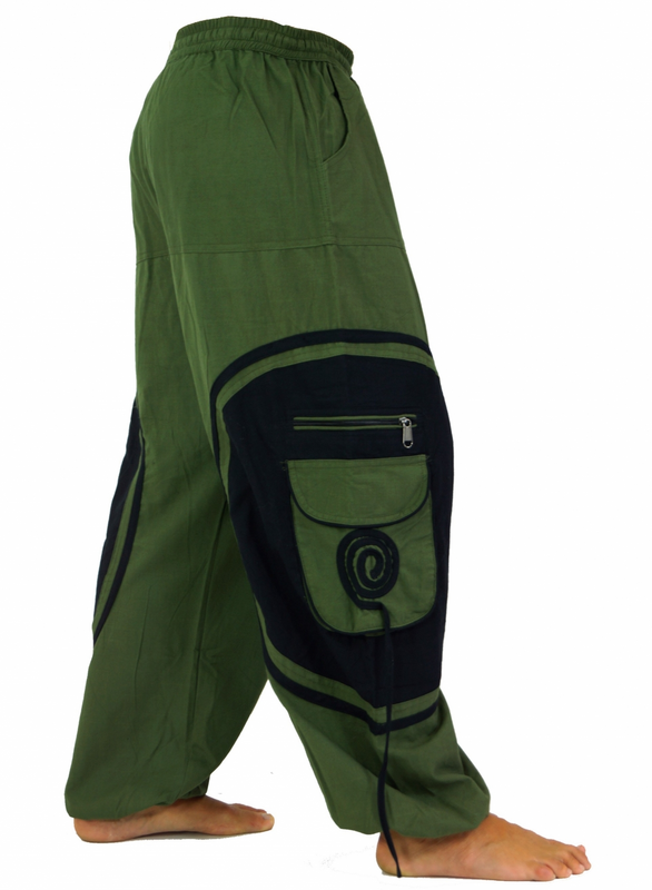 Pantalon en toile  de Guru-Shop - Goahose, Yoga Hose olive/schwarz - S-M à L-XL - pour Homme - olive/noir - Guru-Shop - View 2