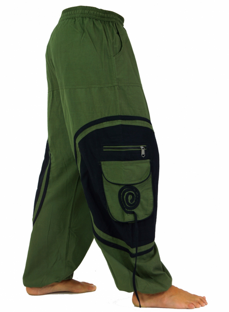 Pantalon en toile  de Guru-Shop - Goahose, Yoga Hose olive/schwarz - S-M à L-XL - pour Homme - olive/noir - Guru-Shop - View 2