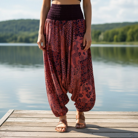 Pantalon en toile  de Guru-Shop - Sommerliche Aladinhose Patchwork Pluderhose, Hippie Hose - rot - Standard - pour Femme - rouge - Guru-Shop - View 2