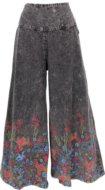 Pantalon en toile  de Guru-Shop - Palazzohose, Boho Baumwollhose, Hosenrock mit Blüten - schwarz/blau - S-M - pour Femme - noir/bleu - Guru-Shop