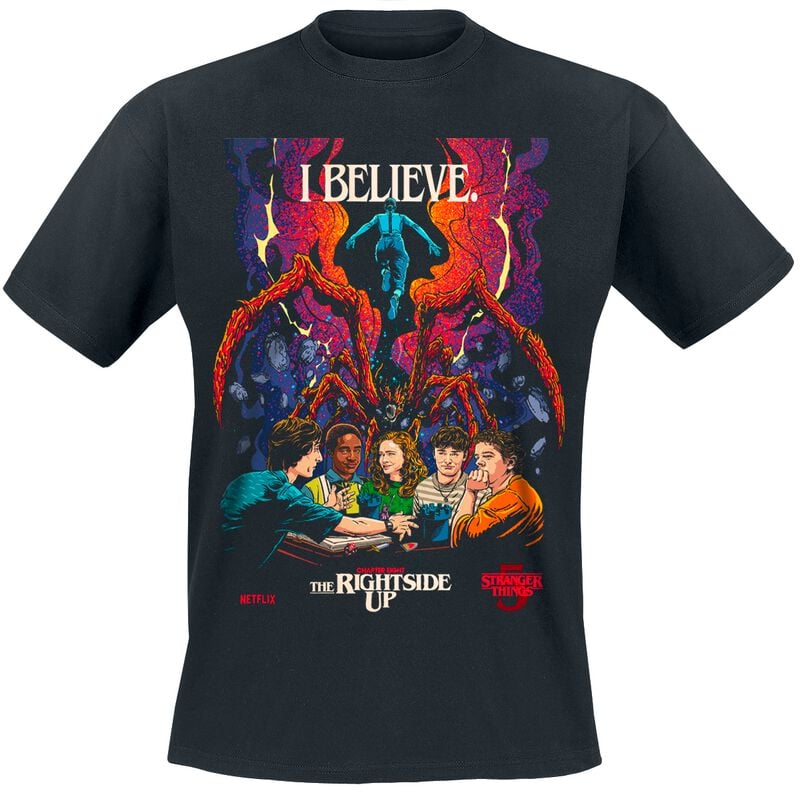 T-Shirt Manches courtes  de Stranger Things - Saison 5 - I believe. - S à 5XL - pour Homme - noir - Stranger Things