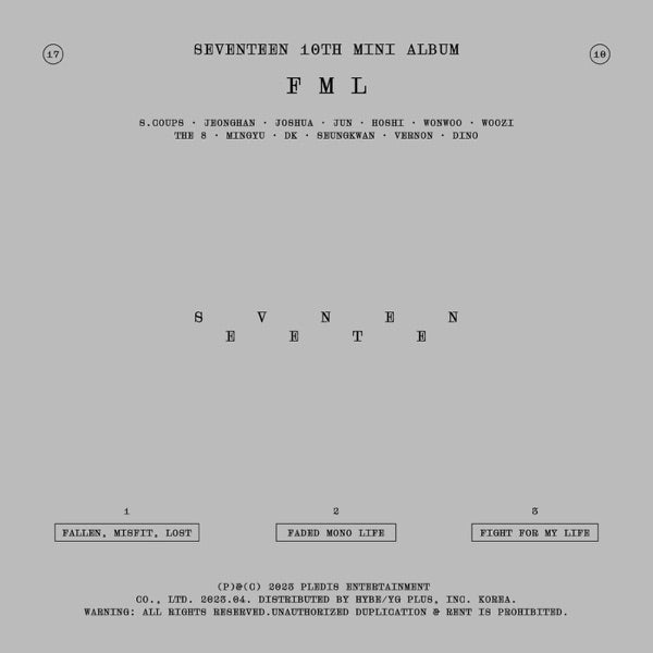 SEVENTEEN 10th Mini Album 'FML' (Exclusive A) - Front Cover