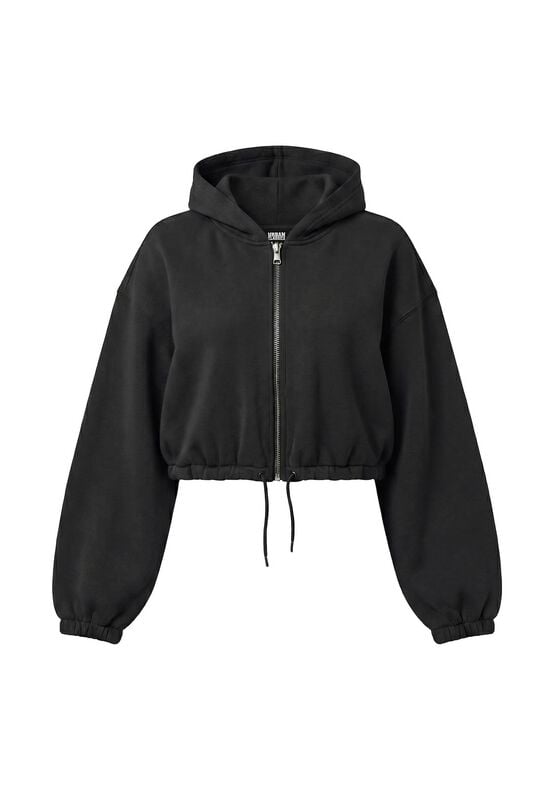 Sweat-shirt zippé à capuche  de Urban Classics - Ladies Fluffy Cropped Zip Hoodie - XS à XL - pour Femme - noir - Urban Classics