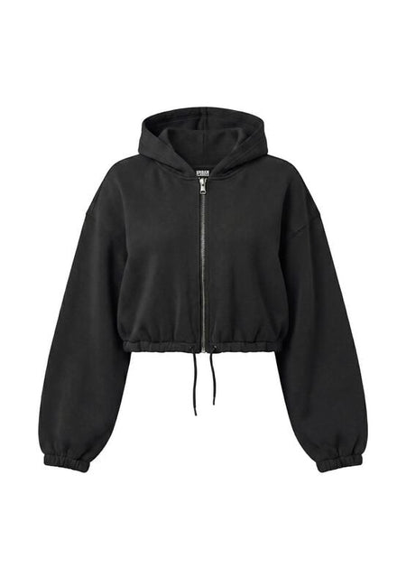 Sweat-shirt zippé à capuche  de Urban Classics - Ladies Fluffy Cropped Zip Hoodie - XS à XL - pour Femme - noir - Urban Classics