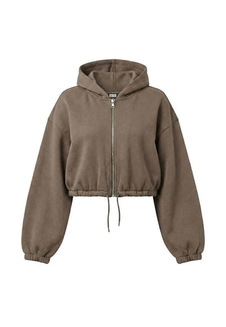 Sweat-shirt zippé à capuche  de Urban Classics - Ladies Fluffy Cropped Zip Hoodie - XS à XL - pour Femme - marron - Urban Classics