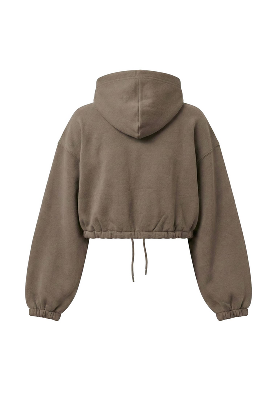 Sweat-shirt zippé à capuche  de Urban Classics - Ladies Fluffy Cropped Zip Hoodie - XS à XL - pour Femme - marron - Urban Classics - View 2
