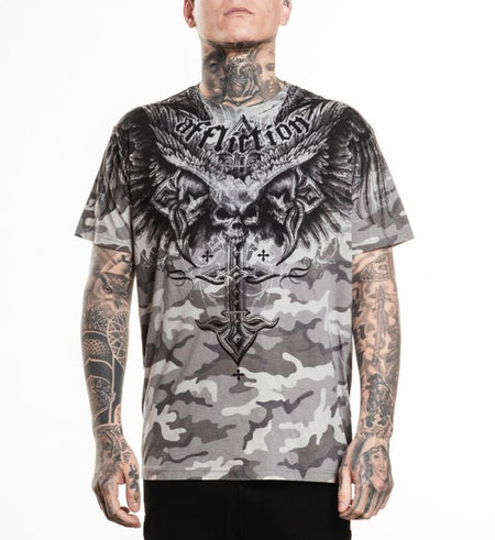 T-Shirt Manches courtes  de Affliction - Death Eyes S/S Tee - L à XXL - pour Homme - gris - Affliction