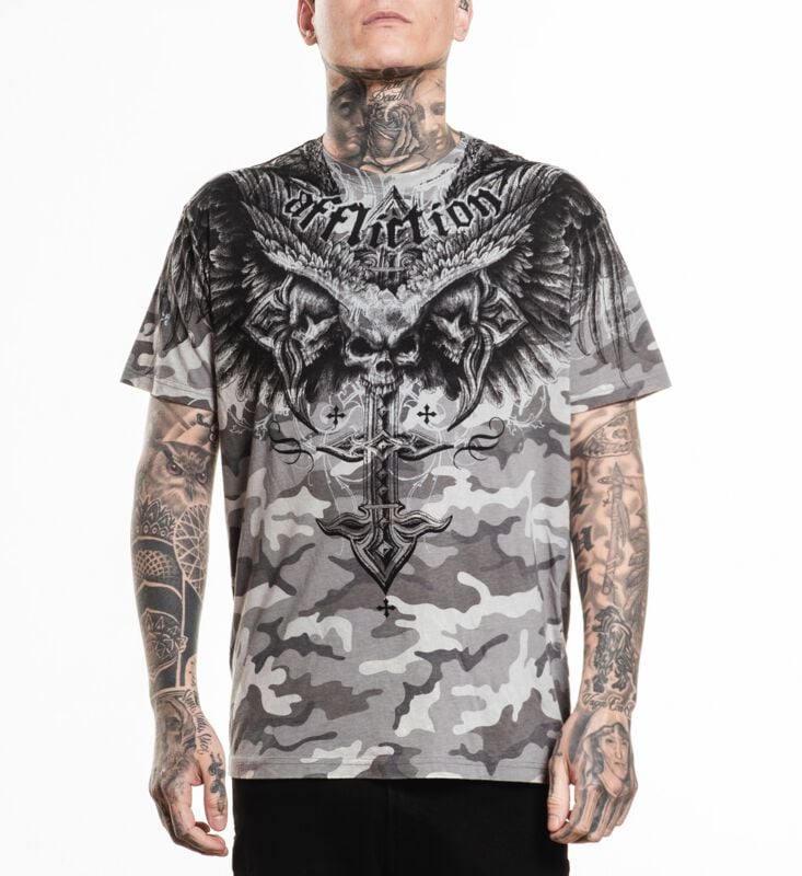 T-Shirt Manches courtes  de Affliction - Death Eyes S/S Tee - L à XXL - pour Homme - gris - Affliction