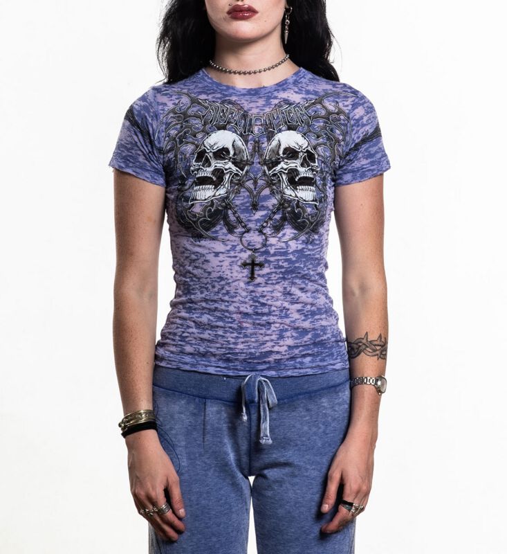 T-Shirt Manches courtes  de Affliction - Shred Fest S/S B/O Tee - S à XL - pour Femme - bleu - Affliction