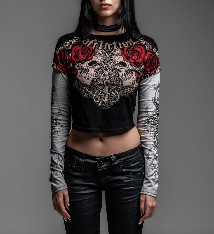 T-shirt manches longues  de Affliction - Forgotten 2Fer - S à XL - pour Femme - noir - Affliction