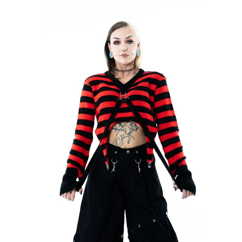 Pull tricoté Gothic de Heartless - Gisela Top - S à 4XL - pour Femme - noir/rouge - Heartless