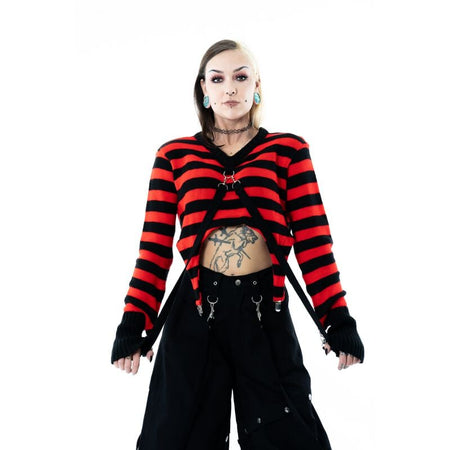Pull tricoté Gothic de Heartless - Gisela Top - S à 4XL - pour Femme - noir/rouge - Heartless