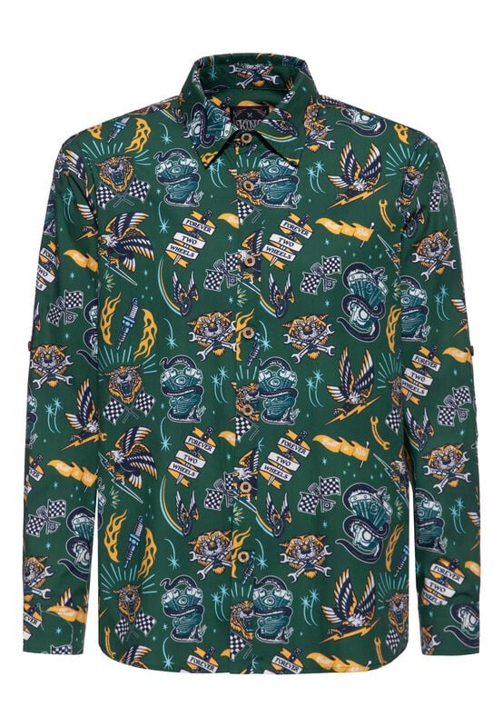 Chemise manches longues  de King Kerosin - Tattoo Style Retro Shirt - M à 4XL - pour Homme - vert foncé - King Kerosin