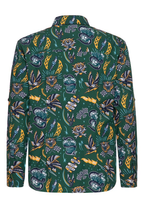 Chemise manches longues  de King Kerosin - Tattoo Style Retro Shirt - M à 4XL - pour Homme - vert foncé - King Kerosin - View 2